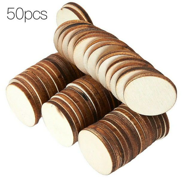 50x DIY NaturalBlank Wood Pieces Slice Round Unfinished Crafts Home Ornamentsl 